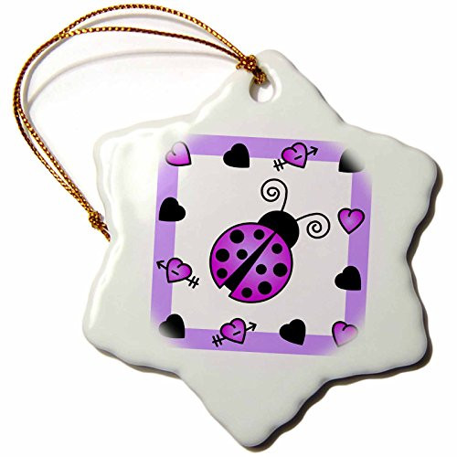 Janna Salak Designs Love Bugs Purple Ladybug with Hearts Snowflake Porcelain Ornament  3-Inch