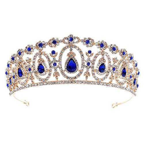 MoGist Bridal Crown Headband Wedding Hair Accessories Bride Crowns Crystal Rhinestone with Gems Queen Tiaras Headpiece for Women Girls  Blue