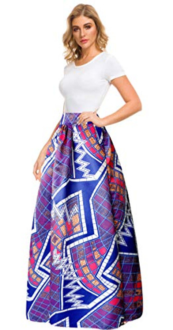 Sinono Women's African Printed Maxi Skirt Flared A Line Long Skirts  XX-Large  Purple Sinono Women's African Printed Maxi Skirt Flared A Line Long Skirts  XX-Large  Purple