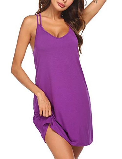 Ekouaer Chemise Sleepwear Sexy Racerback Nighty Lounge Dresses Full Slip Sleep Dress V Nack Nightgown Wineberry X-Large