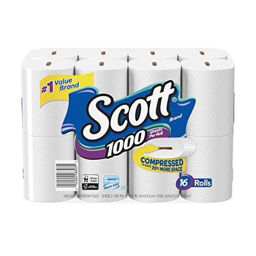 Scott 1000 Sheets Per Roll Toilet Paper  Bath Tissue  16 Rolls  Pack of 1