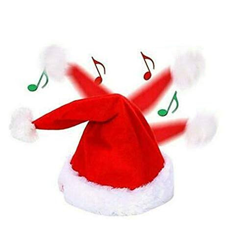 Christmas hat That can Sing and Dance Christmas Xmas Novelty Santa Hat Cap for Musical Singing Moving Dancing CR Red