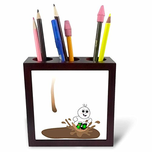 3dRose ph_58280_1 Cute Green Owl-Tile Pen Holder, 5-Inch