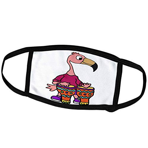 3dRose Cool Funny Pink Flamingo Playing Bongo Drums Music Cartoon - Face Covers  fc_296543_1