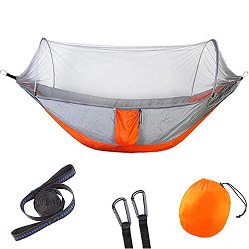 WHESWELL Camping Hammock with Mosquito Net Single and Double Hammock Tent Lightweight Parachute Fabric Hammock for Travel Hiking Backpacking Backyard Patio Beach Gray and Orange WHESWELL Camping Hammock with Mosquito Net Single and Double Hammock Tent Lightweight Parachute Fabric Hammock for Travel Hiking Backpacking Backyard Patio Beach Gray and Orange