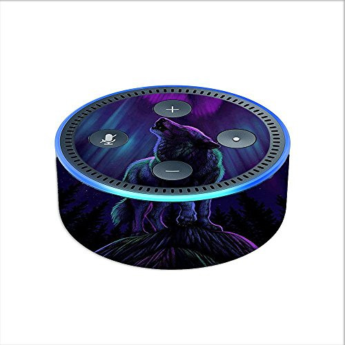 Skin Decal Vinyl Wrap for Amazon Echo Dot 2  2nd Generation    Wolf in Glowing Purple Background
