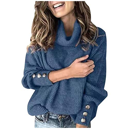 Womens Sweaters Pullover Gibobby Womens Casual Long Sleeve Turtleneck Chunky Knit Pullover Sweater Jumper Tops Blue