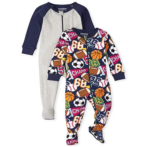 The Children's Place Baby and Toddler Boys Sports Snug Fit Cotton One Piece Pajamas 2-Pack  Thunder Blue  9-12MOS
