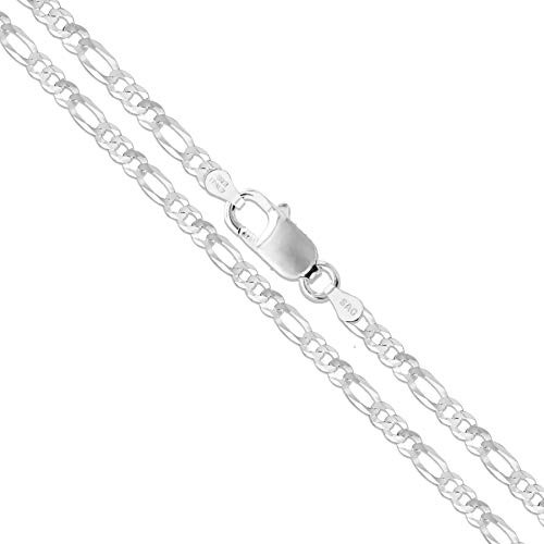 Sterling Silver Diamond-Cut Figaro Link Chain 4.5mm Solid 925 Italy Bracelet 7" inch