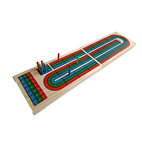 YH Poker Traditional Wooden Cribbage Board Game Set?3-Track Layout & Plastic Pegs with Two Free Decks of Playing Cards