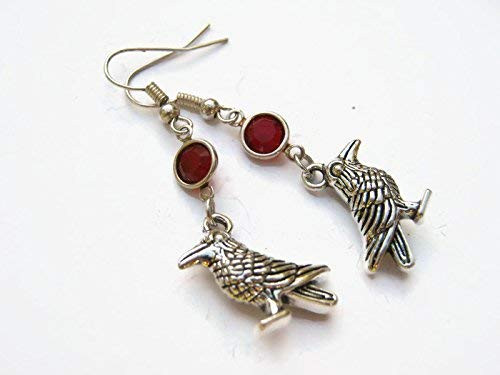Raven Birthstone Earrings  Personalized Crow Earrings  Animal Avian Earrings  Bird Earrings