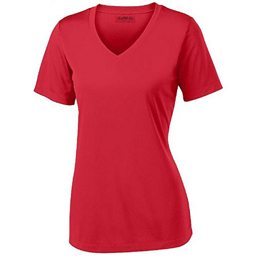 Clothe Co. Ladies Short Sleeve V-Neck Moisture Wicking Athletic Shirt  True Red  XL