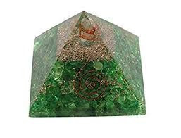 Spiritual Elementz Reiki Charged Chakra Healing Green Orgone Pyramid  3' Inch  with Clear Crystal Gemstone Copper Metal  Stone of Completeness