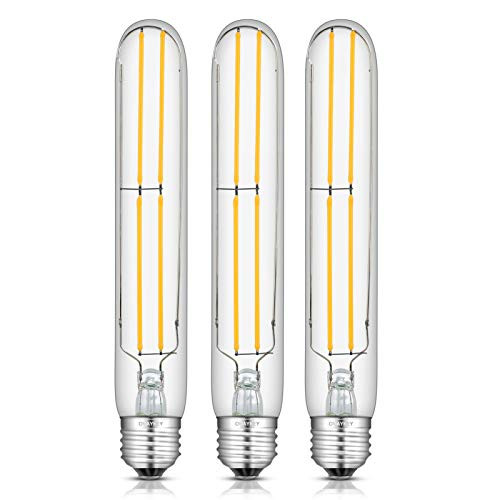 OMAYKEY 8W Dimmable Long LED Tubular Bulb 80W Equivalent 3000K Soft White 800LM E26 Base  Vintage Edison Tubular T30x185mm Clear Glass LED Filament Light Bulbs  3 Pack