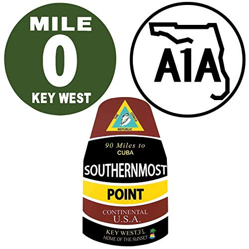 Florida Magnetic Decals  Magnets for Fridge  Car  State Road A1A  Key West Florida Mile Zero Southernmost Point  3 Pack