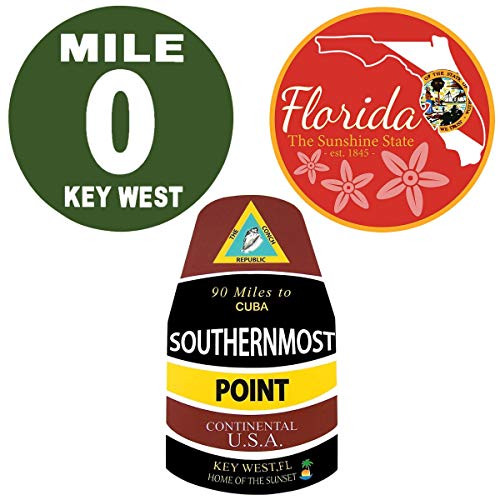 Florida Magnets for Fridge  Car  Map of Florida  Key West Florida Mile Zero Southernmost Point  Magnetic Decal Stickers  3 Pack