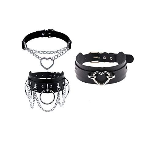 MJartoria Gothic Jewelry-PU Leather Choker Goth Necklace for Women-O-Ring Heart Punk Rock Adjustable Black Collar Choker Cosplayer 2PCS MJartoria Gothic Jewelry-PU Leather Choker Goth Necklace for Women-O-Ring Heart Punk Rock Adjustable Black Collar Choker Cosplayer 2PCS