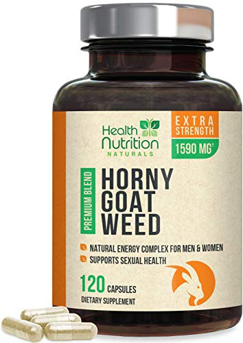 Horny Goat Weed Extract Extra Strength Blend for Men and Women 1590mg  Natural Energy  Desire and Stamina with Maca  Tribulus  L Arginine  Ginseng and Tongkat Ali  Made in USA - 120 Capsules