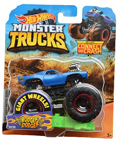 Hotwheels Monster Trucks Rodger Dodger  Blue   Includes Connect and Crash Car