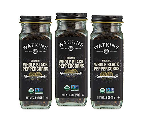 Watkins Gourmet Organic Spice Jar  Whole Black Peppercorns  2.6 oz. Bottle  3-Pack