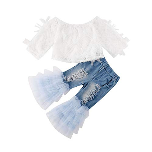 3Pcs Set Toddler Baby Girls Off Shoulder Ruffle Top Blouse Plus Ripped Hole Jean Denim Pants Plus Headband Outfit Clothing Set Off Shulder Lace TopPlusTutu Ripped JeansJeans 1-2T 3Pcs Set Toddler Baby Girls Off Shoulder Ruffle Top Blouse Plus Ripped Hole Jean Denim Pants Plus Headband Outfit Clothing Set Off Shulder Lace TopPlusTutu Ripped JeansJeans 1-2T