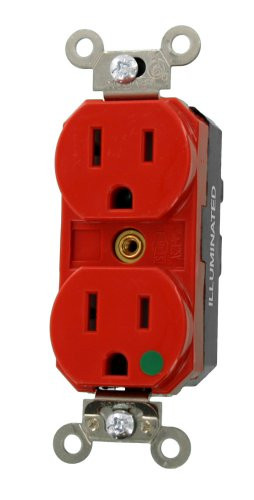 Leviton M8200-ILR Lev-Lok 15-Amp  2P  3W  Illuminated Face  Straight Blade  Hospital Grade  Isolated Ground  Modular Wiring Device Duplex Receptacle  Red