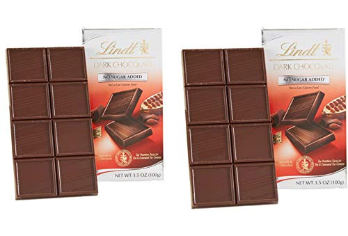 Lindt No Sugar Added Dark Chocolate Bar 2 bars 100g ea 3.5oz. Master Swiss Chocolatier since 1845 Lindt No Sugar Added Dark Chocolate Bar 2 bars 100g ea 3.5oz. Master Swiss Chocolatier since 1845