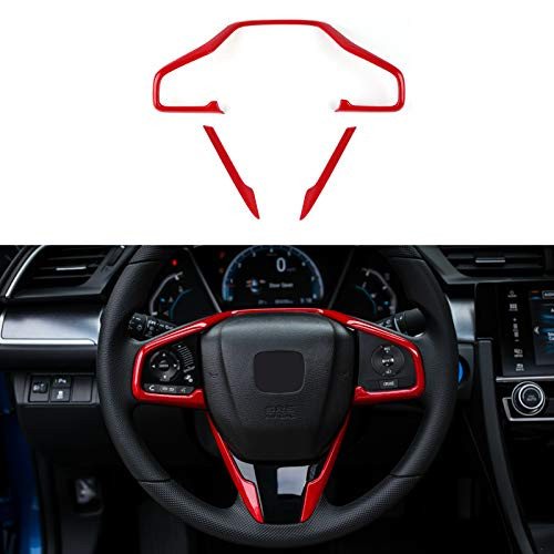 Thenice for 10th Gen Civic ABS Plastic Steering Wheel Trims Interior Decaration Sticker for Honda Civic 2021 2020 2019 2018 2017 2016 -Red
