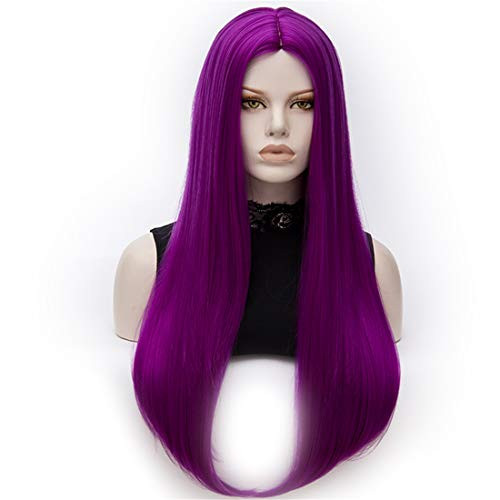 Cying Lin 26" Long Straight Purple Wigs Middle Parting Wigs for Women Girl Cosplay Party Halloween Costume Wig Include Wig Cap  Purple