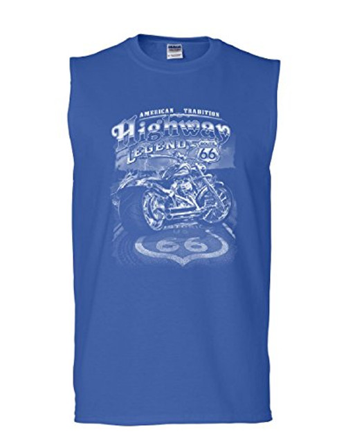 Tee Hunt Highway Legend Route 66 Muscle Shirt Biker American Tradition Chopper Sleeveless Blue XL