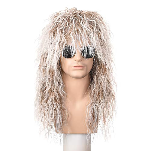 FALAMKA Long Curly Mullet Wig Cosplay 80s Wig for Men Rocker Male Wig Halloween Costume white FALAMKA Long Curly Mullet Wig Cosplay 80s Wig for Men Rocker Male Wig Halloween Costume white