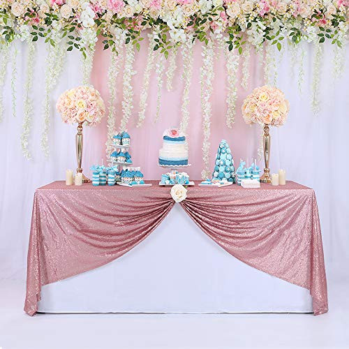 TRLYC 60" 102" Elegant Luxury Wedding and Party Blush Sequin Tablecloth Sparkly Table Cloth