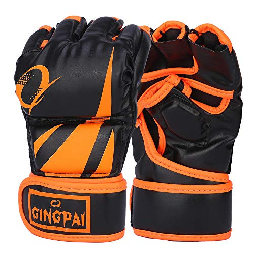 GINGPAI Half Training Boxing Mitts Gloves for Men Women  Training Gloves  Sparring Gloves for Punching Bag  Kickboxing  Muay Thai  MMA  UFC  Orange