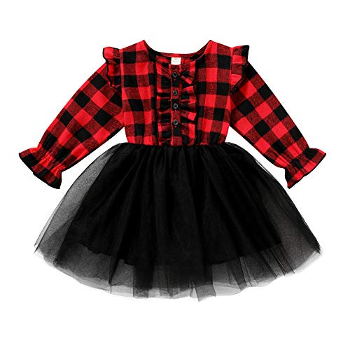 Infant Toddler Baby Girls Christmas Dress Plaid Tulle Lace Tutu Dresses Princess Party Embroidery Print Xmas Outfit  3-4 T  Red Plaid  Black Infant Toddler Baby Girls Christmas Dress Plaid Tulle Lace Tutu Dresses Princess Party Embroidery Print Xmas Outfit  3-4 T  Red Plaid  Black