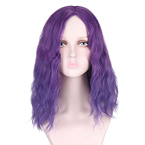 Jegawan Bob Wavy Curly Fashion Purple Women Wig Heat Resistant Fiber Cosplay Halloween Mikan Tsumiki Wigs Heat Resistant Party  purple