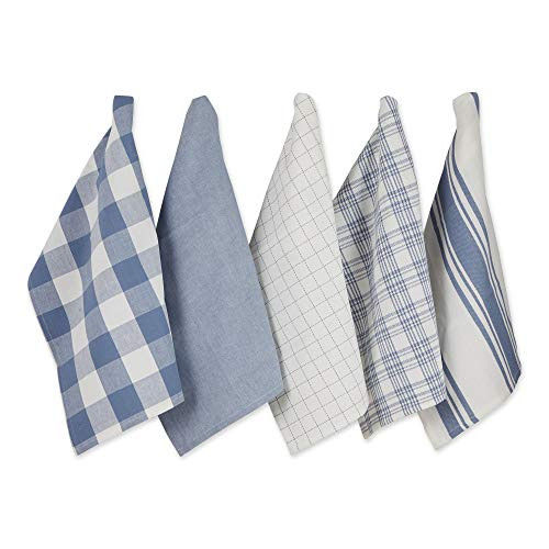 DII Everyday Kitchen Collection Assorted Dishtowel Set  18x28  Stonewash Blue 5 Piece