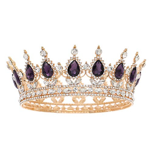 FORSEVEN Queen Crown Rhinestone Wedding Crowns and Tiaras for Women Costume Party Hair Accessories Princess Birthday Crown Crystal Bridal Crown  GoldPlusPurple FORSEVEN Queen Crown Rhinestone Wedding Crowns and Tiaras for Women Costume Party Hair Accessories Princess Birthday Crown Crystal Bridal Crown  GoldPlusPurple