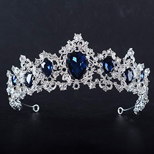 SNOWH Crystal Crown Bridal Tiara - Royal CZ Wedding Crowns Princess Headpieces Hair Accessories Pageant Prom Party Sapphire