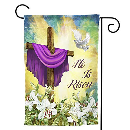DZGlobal He is Risen Easter Cross Lily Garden Flag Decorative House Yard Double Sided Flags 12.5 x 18 Inch Purple DZGlobal He is Risen Easter Cross Lily Garden Flag Decorative House Yard Double Sided Flags 12.5 x 18 Inch Purple
