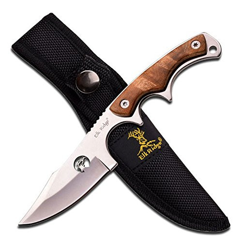Elk Ridge ER-534 Fixed Blade Knife, Silver Blade, Burl Wood Overlay Handle, 7" Overall Elk Ridge ER-534 Fixed Blade Knife, Silver Blade, Burl Wood Overlay Handle, 7" Overall