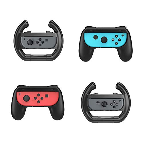 MoKo Grips for Nintendo Switch Joy-Con 2 Pack  with Mario Kart Steering Wheels Controller Handle 2 Pack -Both Black