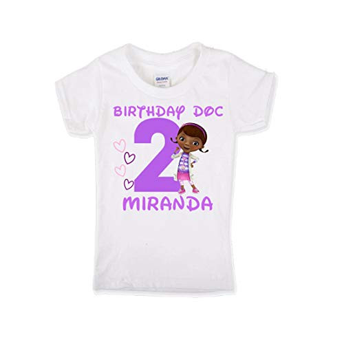 Doc McStuffins Birthday Shirt Girls Pink and Purple Hearts
