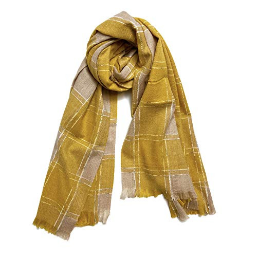 PINCTROT Fall Winter Scarf  Wool Blend Plaid Shawl  Cashmere Feel Soft Wraps  Lined Plaid Orange