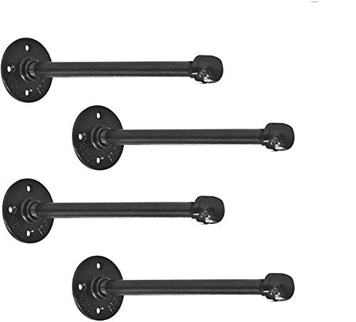 Industrial Pipe Shelf Brackets - with Heavy Duty Screws  Shelf Brackets 8 Inch  Pipe Brackets for Shelving for Your Farmhouse Rustic Decor. Iron Pipe Brackets for Shelving. Industrial Pipe Shelving