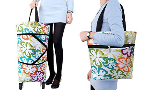 Collapsible Trolley Bags Folding Shopping Bag with Wheels Foldable Shopping Cart Reusable Shopping Bags Grocery Bags Shopping Trolley Bag on Wheels Light Green