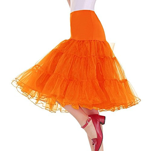 Vintage Rockabilly Skirt Women's 50s Petticoat Crinoline Underskirt Orange
