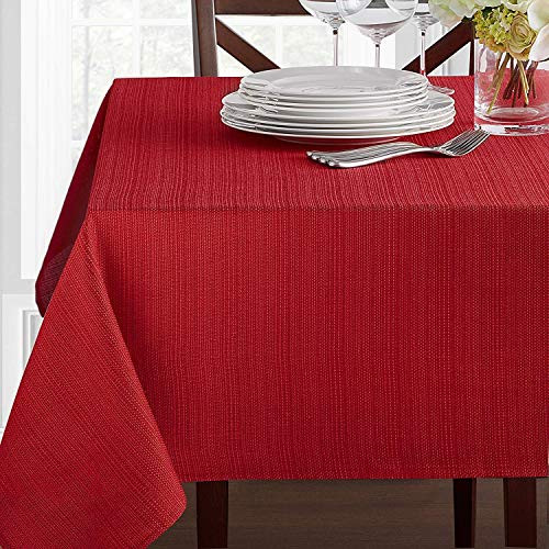 Benson Mills Textured Fabric Tablecloth  60" x 84" Rectangular  Ruby