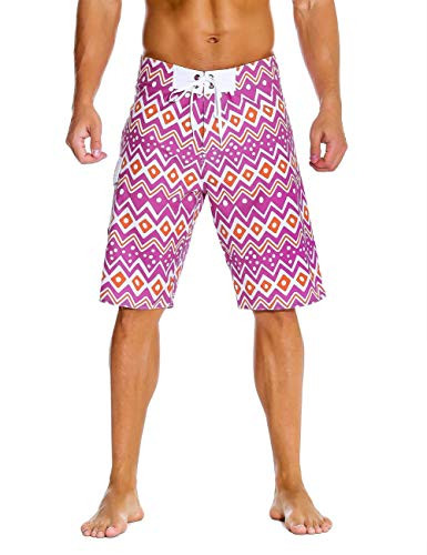 Unitop Men's Surfing Shorts Quick Dry Board Shorts Purple and Yellow 34