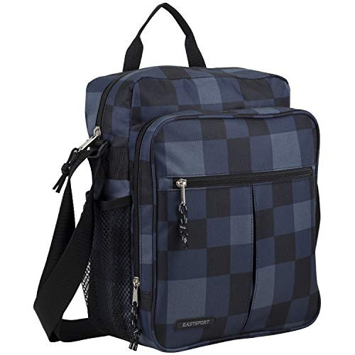 EASTSPORT Unisex Multi-Pocket Crossbody Messenger Bag with Multiple Pockets  Blue Plaid Black