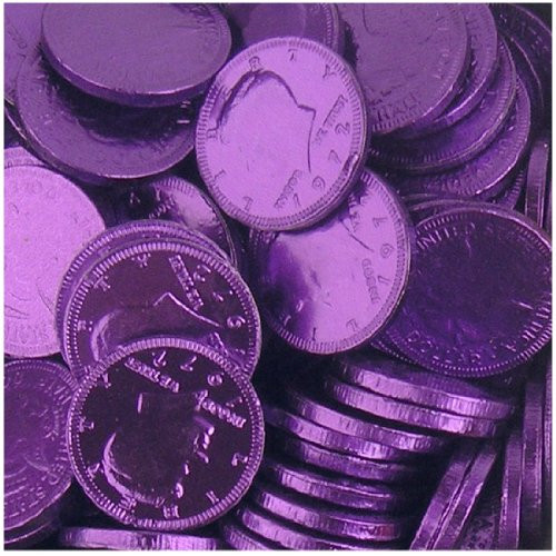 Fort Knox Metallic Foiled Milk Chocolate Deep Purple Large Coins in 1 Lb. Mesh Bag